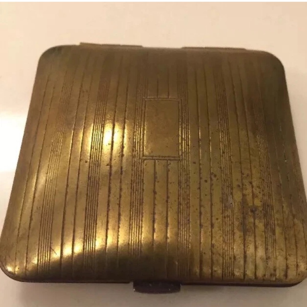 Vintage Volupte Gold Tone Art Deco Compact Mirror Vanity Powder Case - Picture 5 of 5